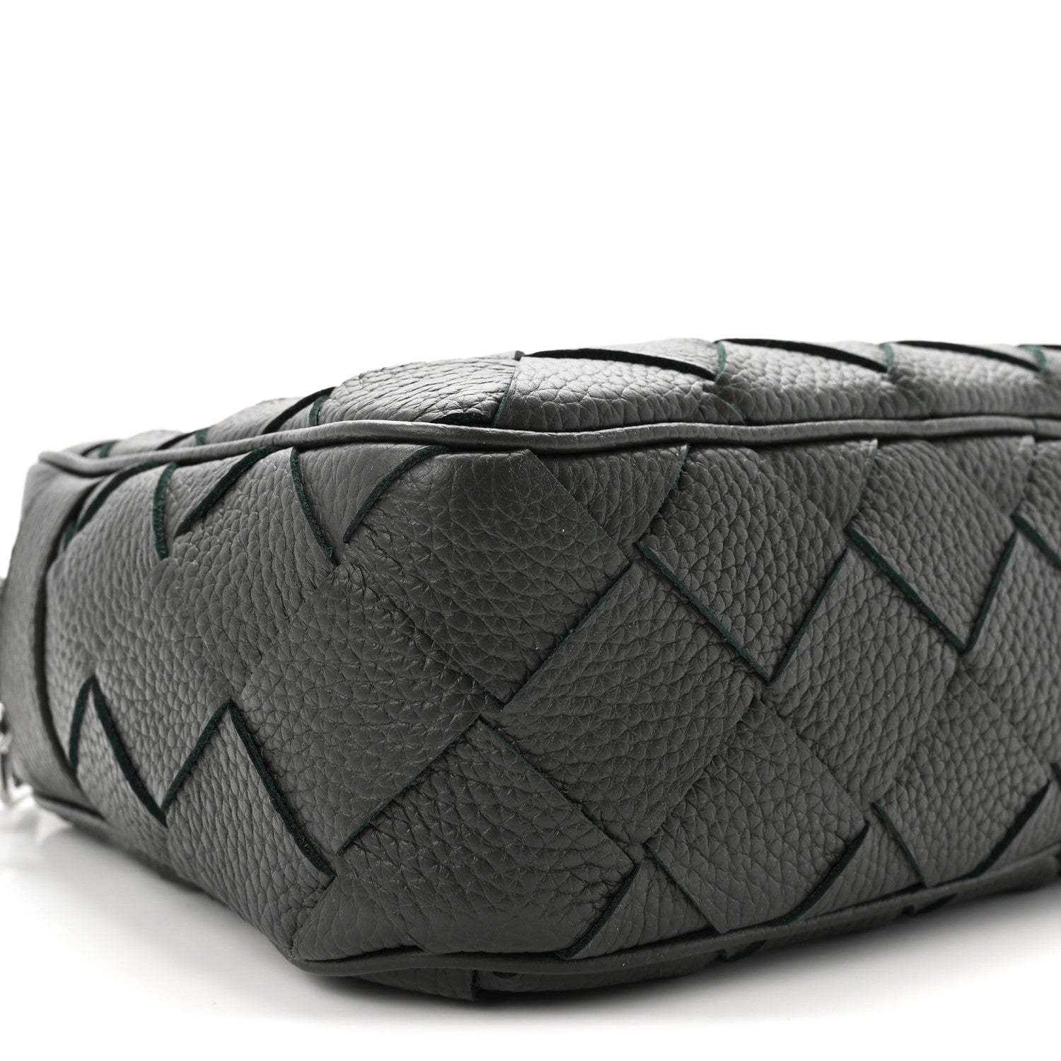 Grained Calfskin Intrecciato Medium Camera Bag Dark Green