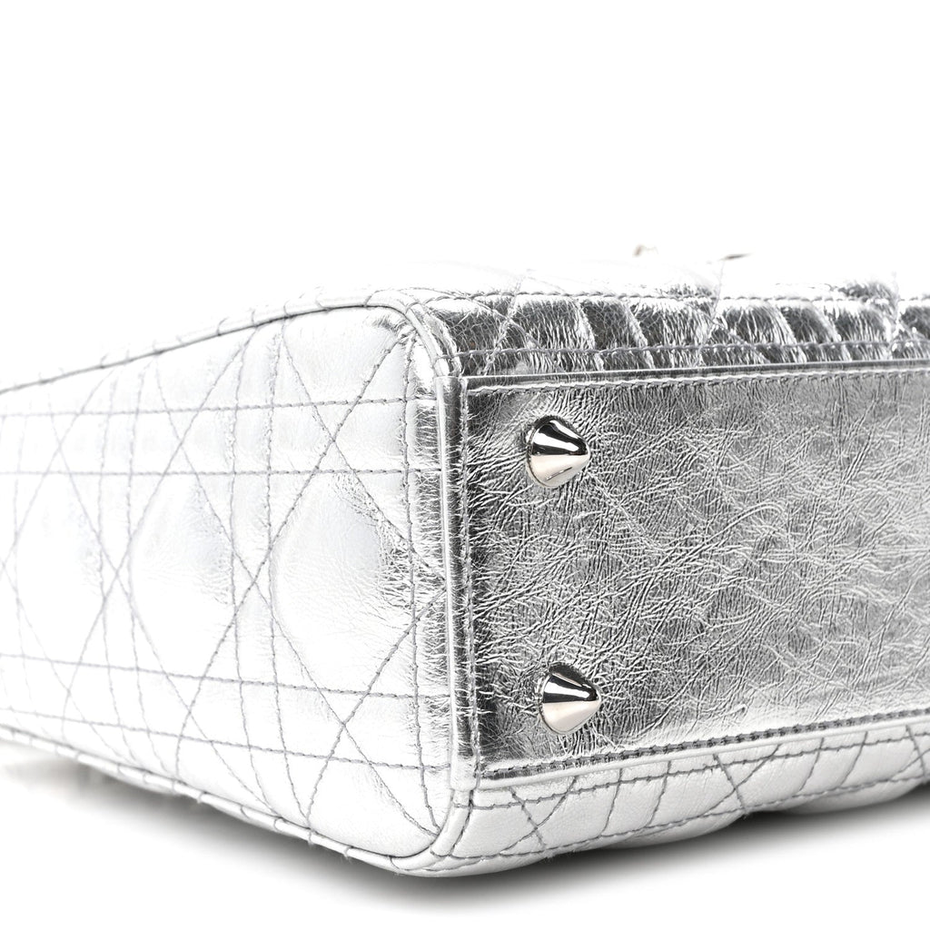 Metallic Grained Calfskin Cannage Small Lucky Badges My Lady Dior Silver