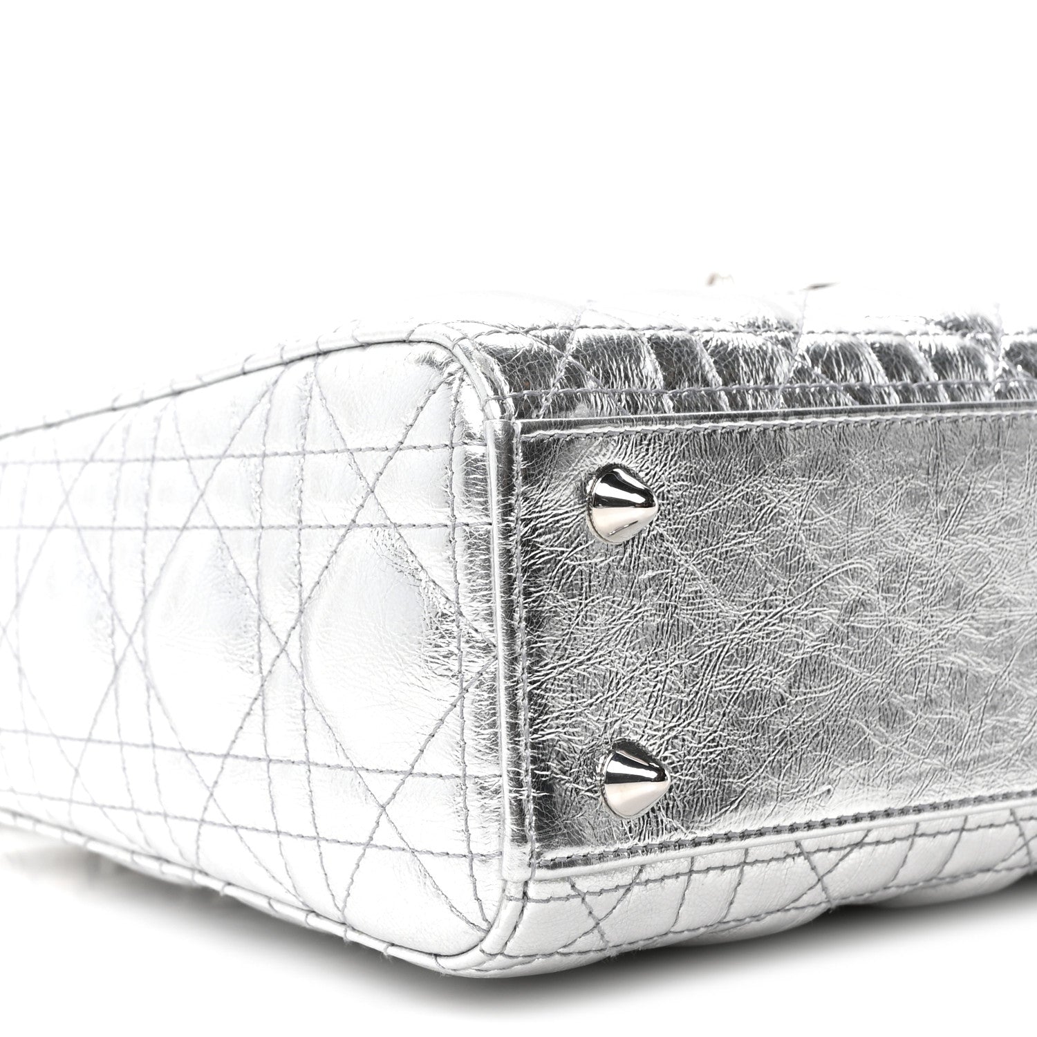 Metallic Grained Calfskin Cannage Small Lucky Badges My Lady Dior Silver