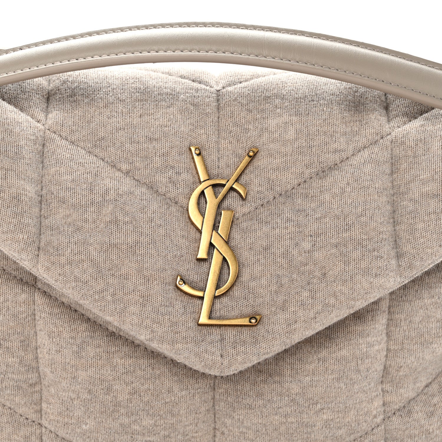 Jersey Quilted Small Loulou Puffer Monogram Chain Satchel Chalk Beige