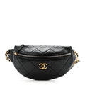 Lambskin Quilted Logo Letter Waist Bag Black