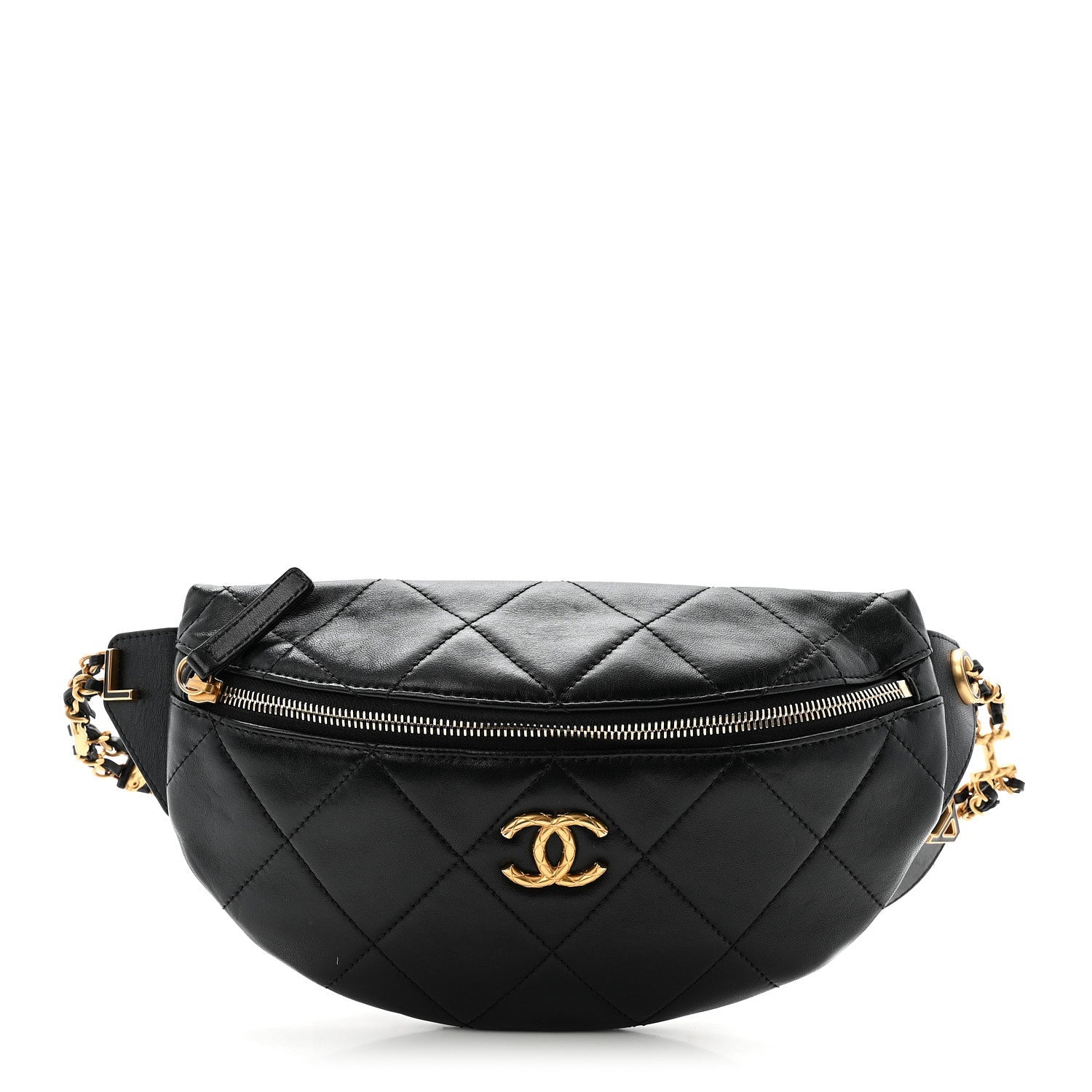 Lambskin Quilted Logo Letter Waist Bag Black