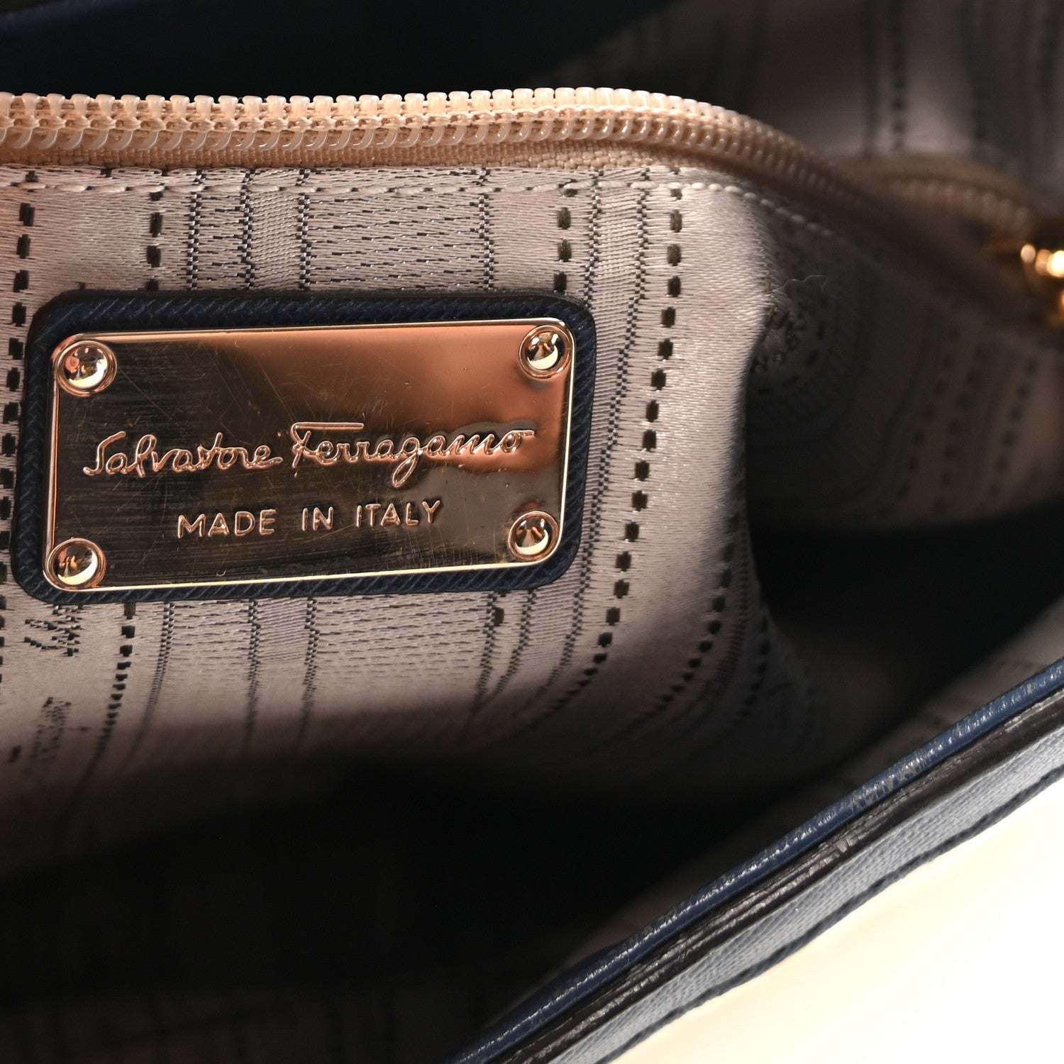 Woven Calfskin Gancini Hobo Blue White