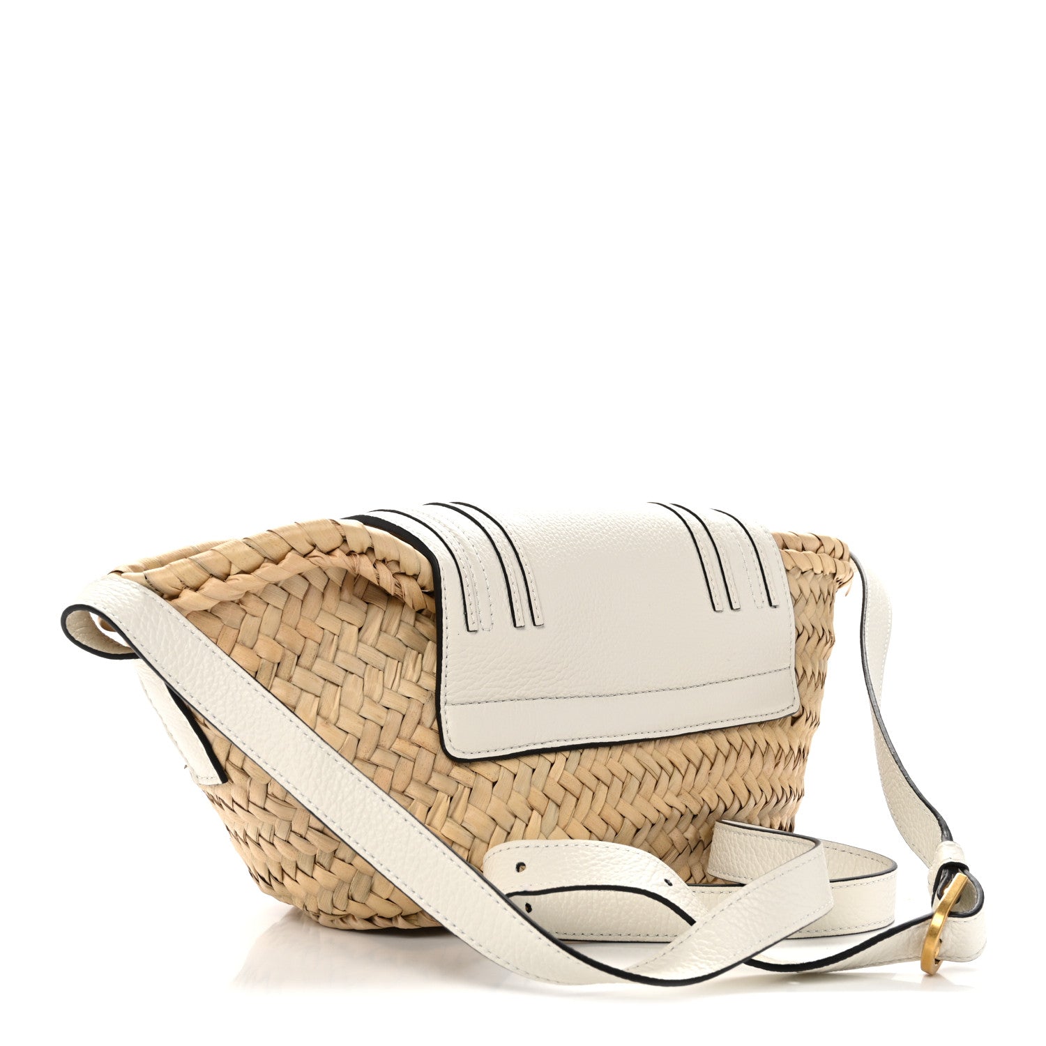 Raffia Calfskin Marcie Basket White