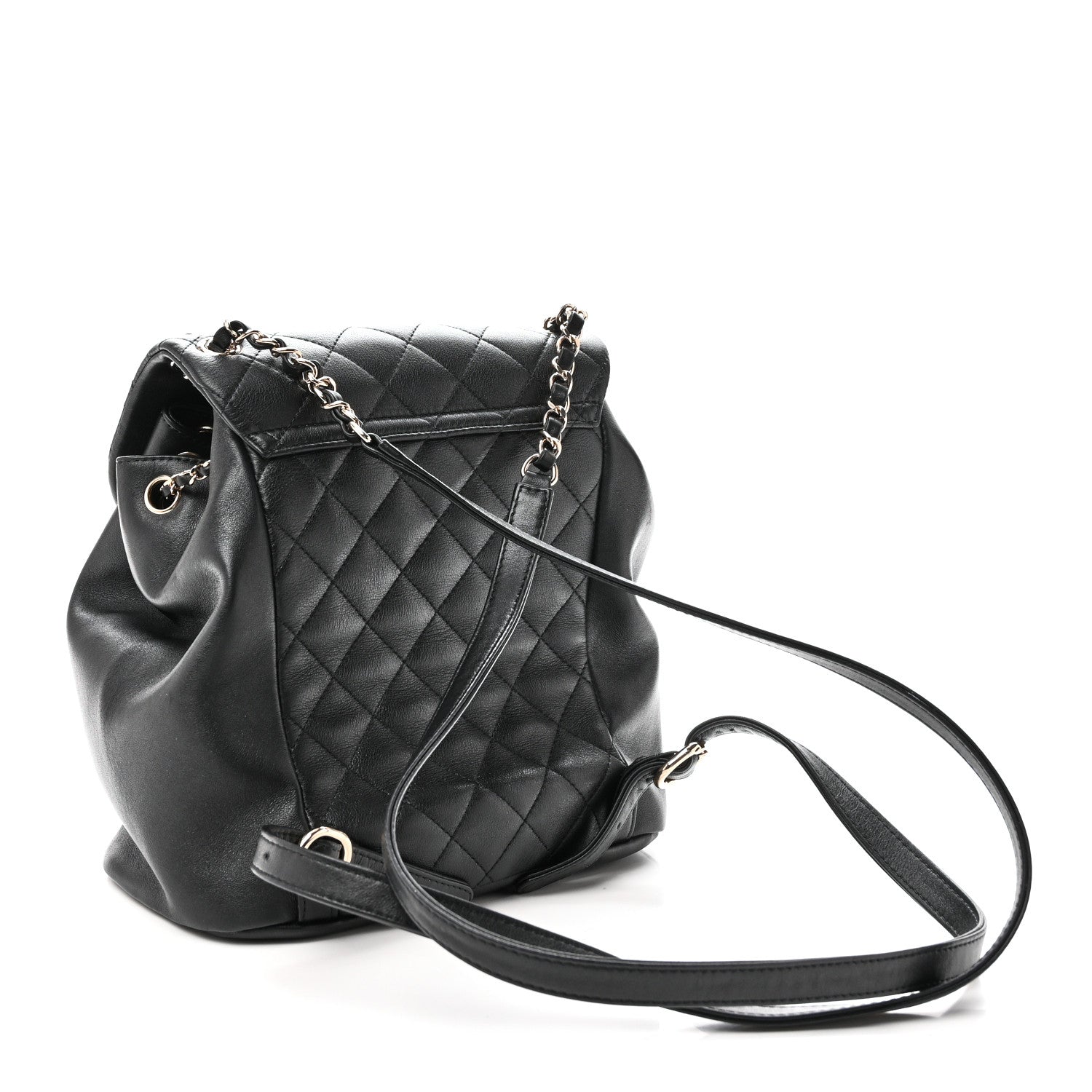 Lambskin Quilted Large Duma Drawstring Backpack Black