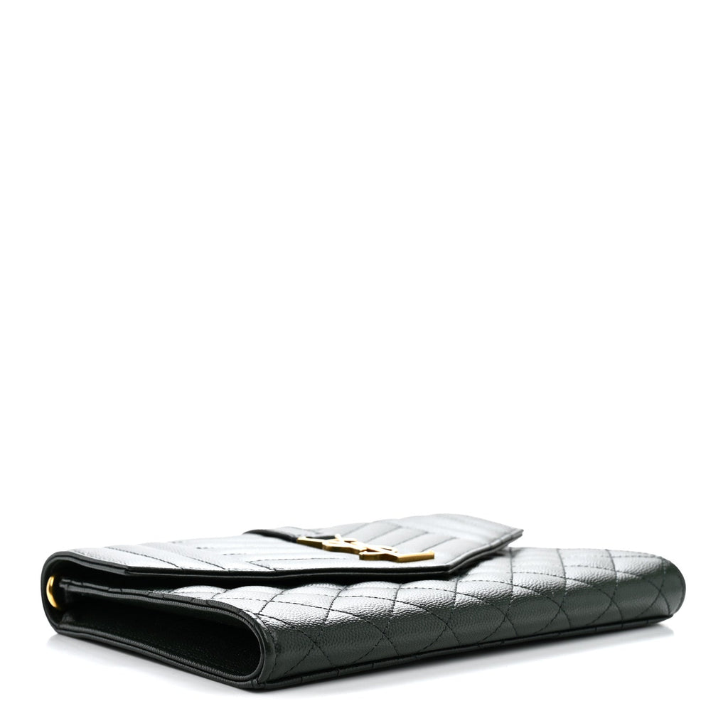 Grain De Poudre Textured Mixed Matelasse Triquilt Monogram Clutch Vert Fonce