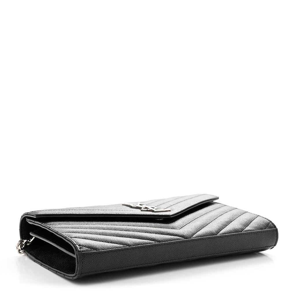 Grain De Poudre Matelasse Chevron Monogram Chain Wallet Black