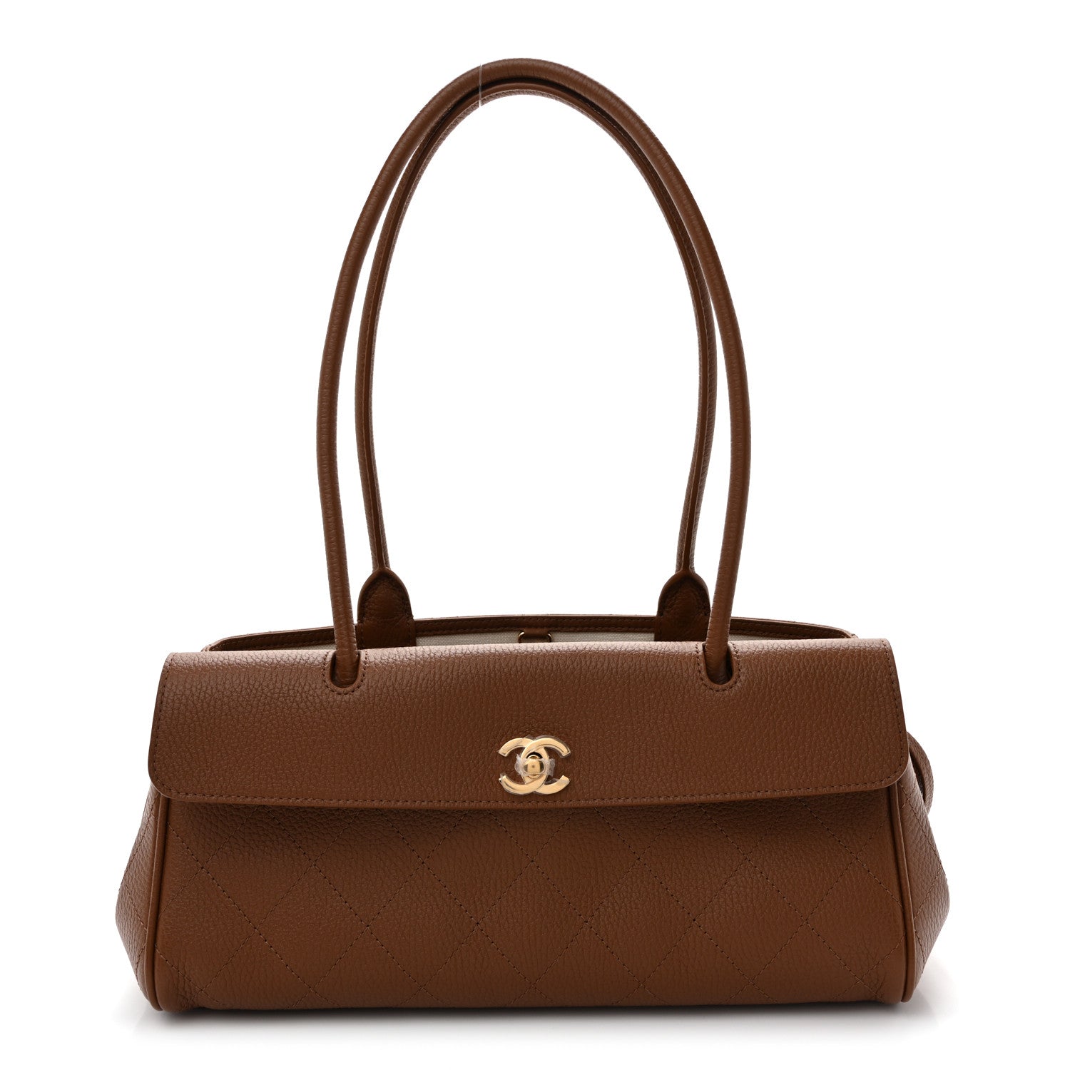 Grained Calfskin Stitched Urban Essentials Small Shopping Bag Camel