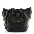 Shiny Aged Calfskin CC Chain Drawstring Bag Black