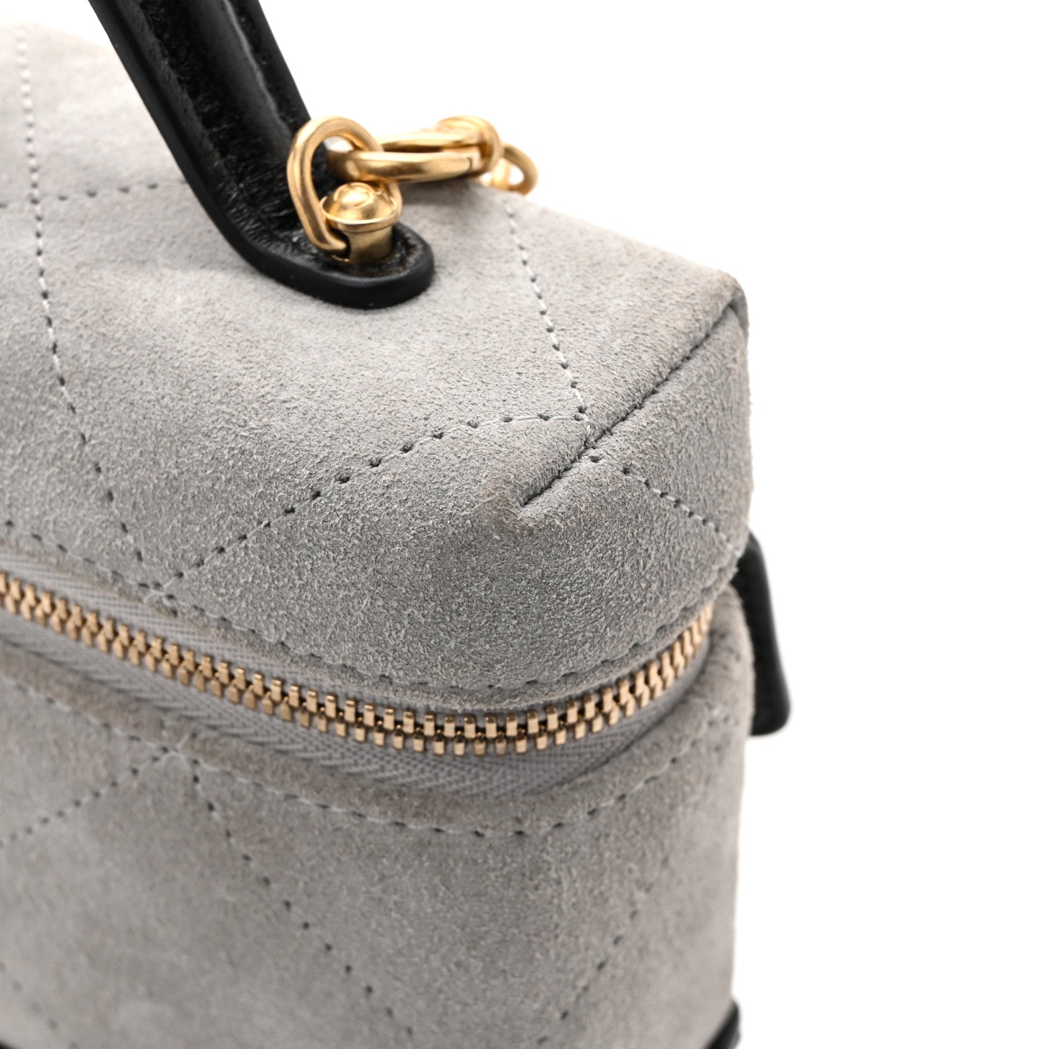 Suede Calfskin Shiny Lambskin Quilted Top Handle Slim Vanity Case With Chain Grey Black Grey Black