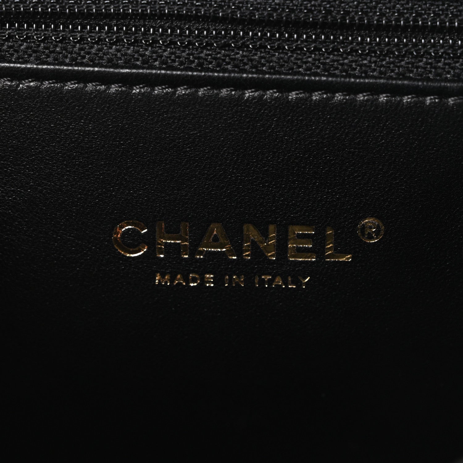 Calfskin Chevron Quilted Medal Flap Black