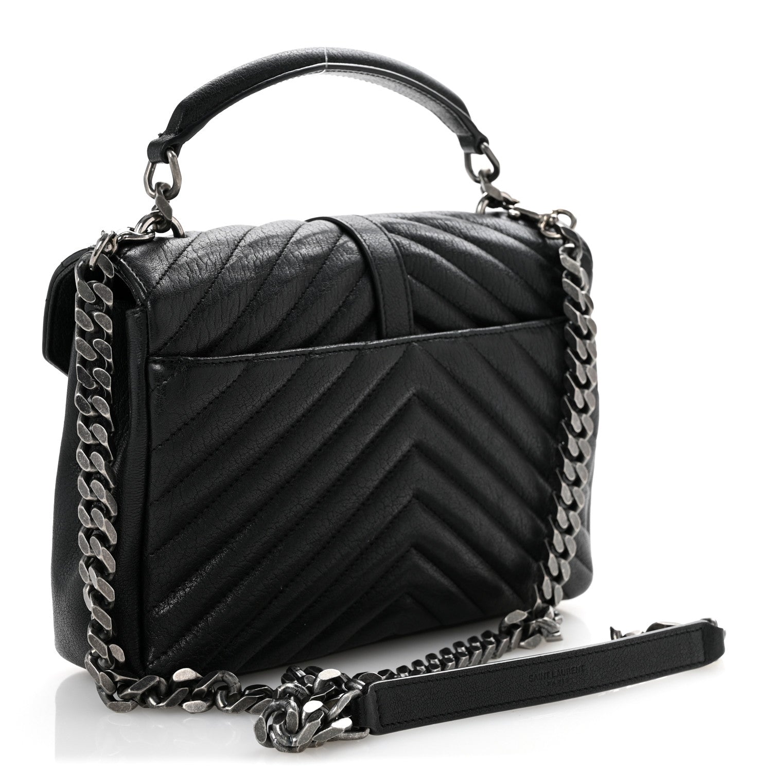 Sheepskin Matelasse Chevron Monogram Medium College Bag Black