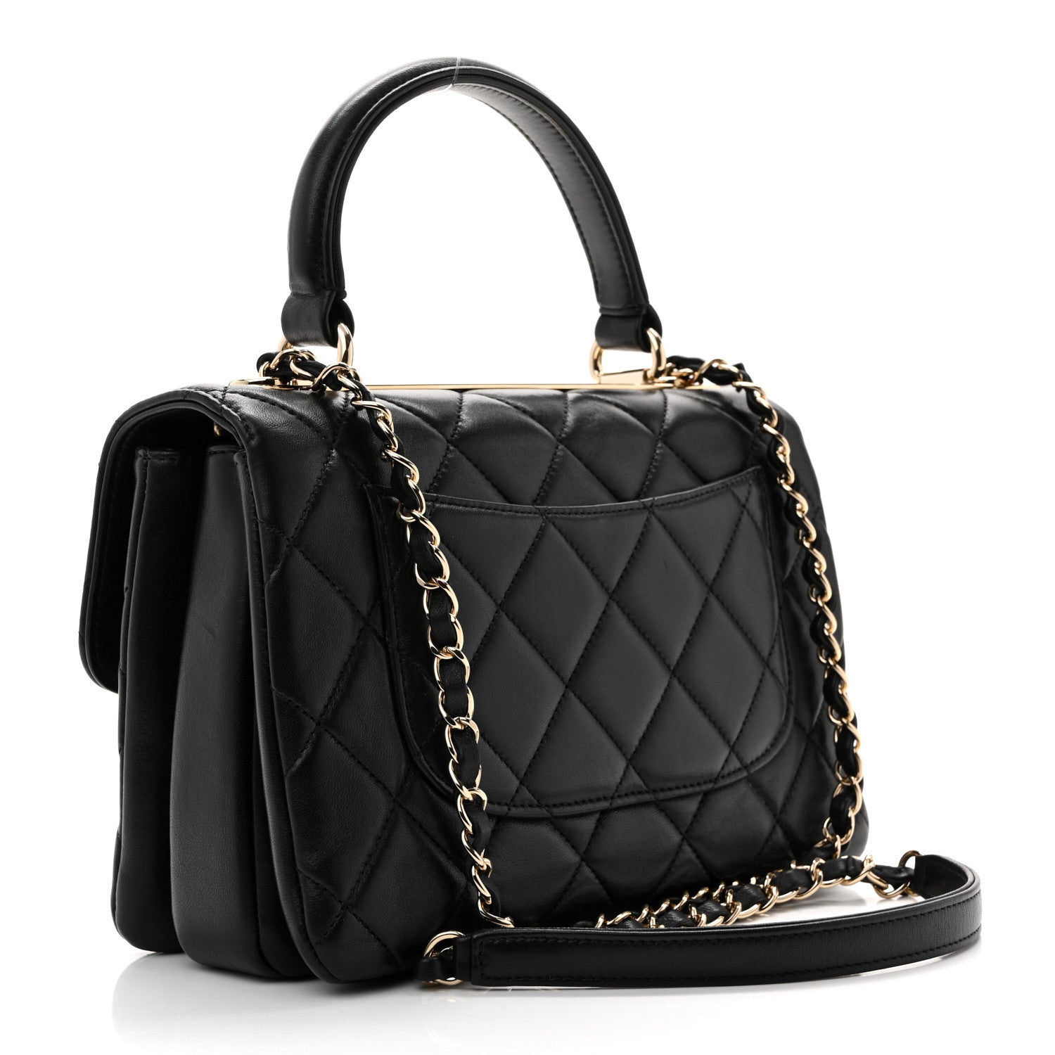 Lambskin Quilted Small Trendy CC Dual Handle Flap Bag Black