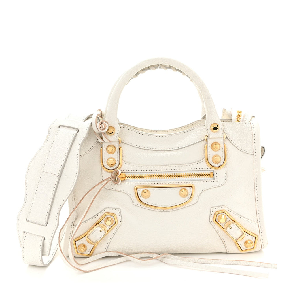 Chevre Gold Metallic Edge Hardware Mini City White