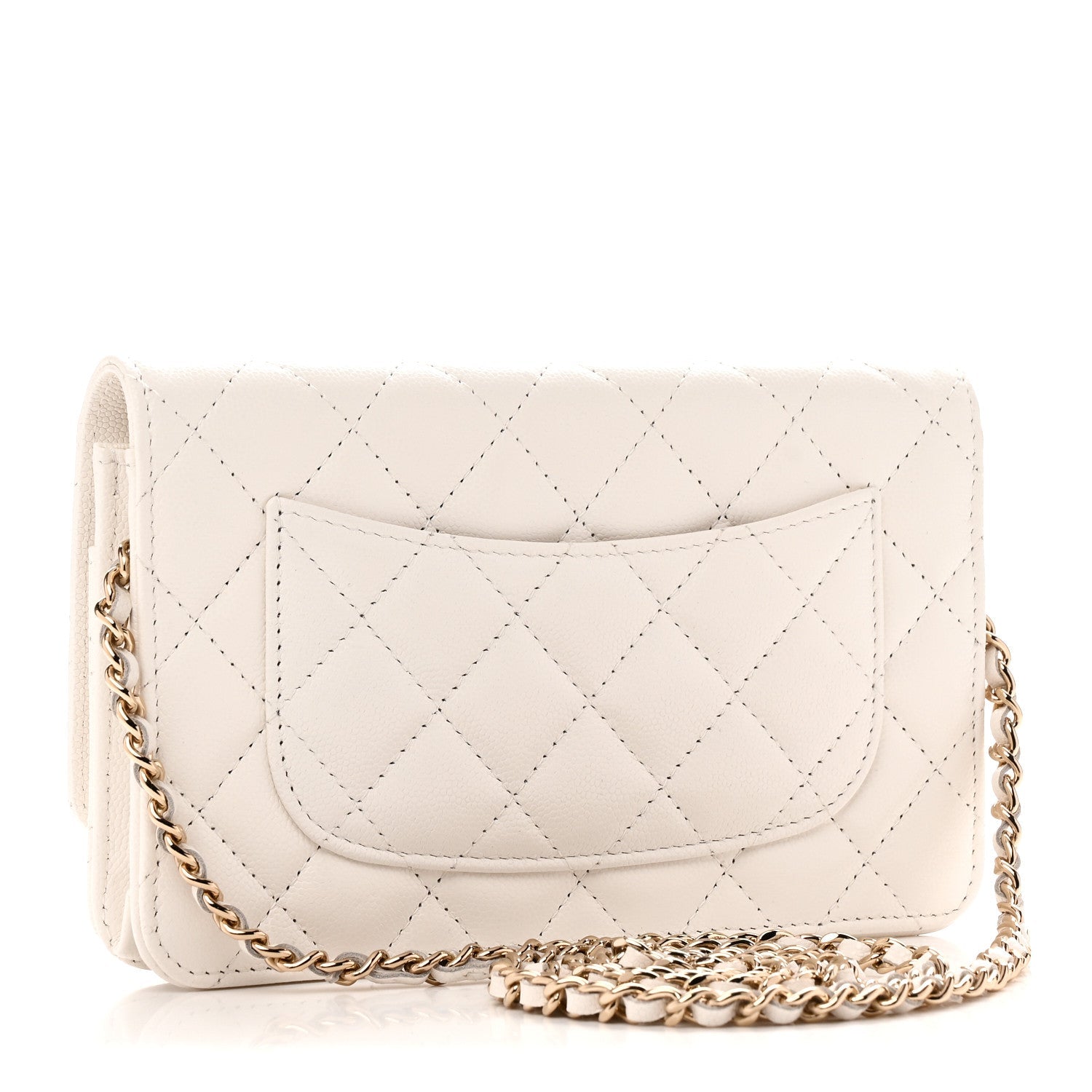 Caviar Quilted Crystal CC Wallet On Chain WOC White