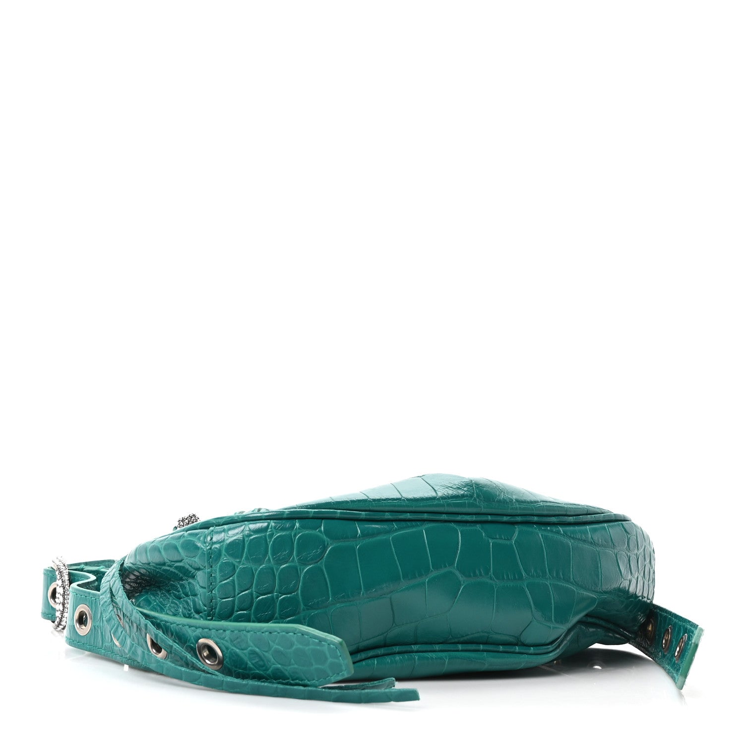 Extra Supple Calfskin Crystal Crocodile Embossed Le Cagole Shoulder Bag XS Jade