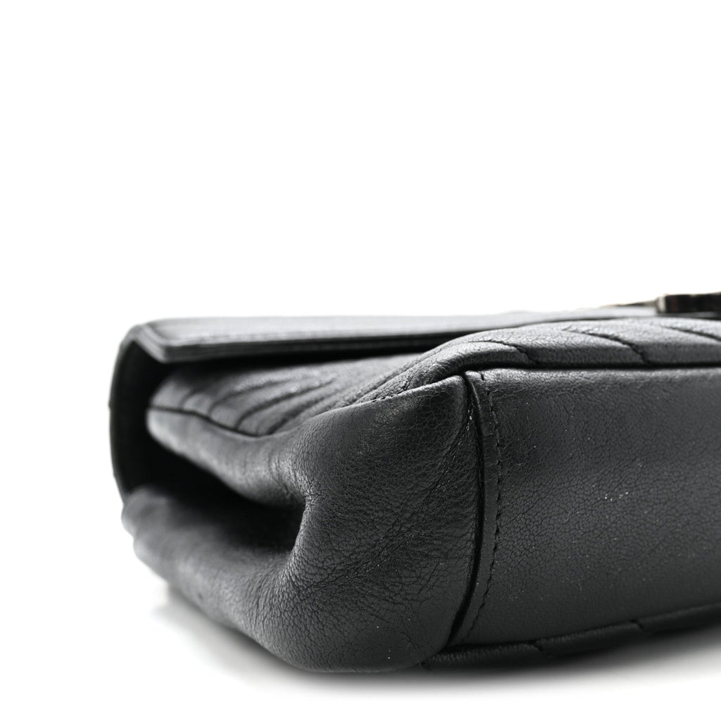 Sheepskin Matelasse Chevron Monogram Medium College Bag Black