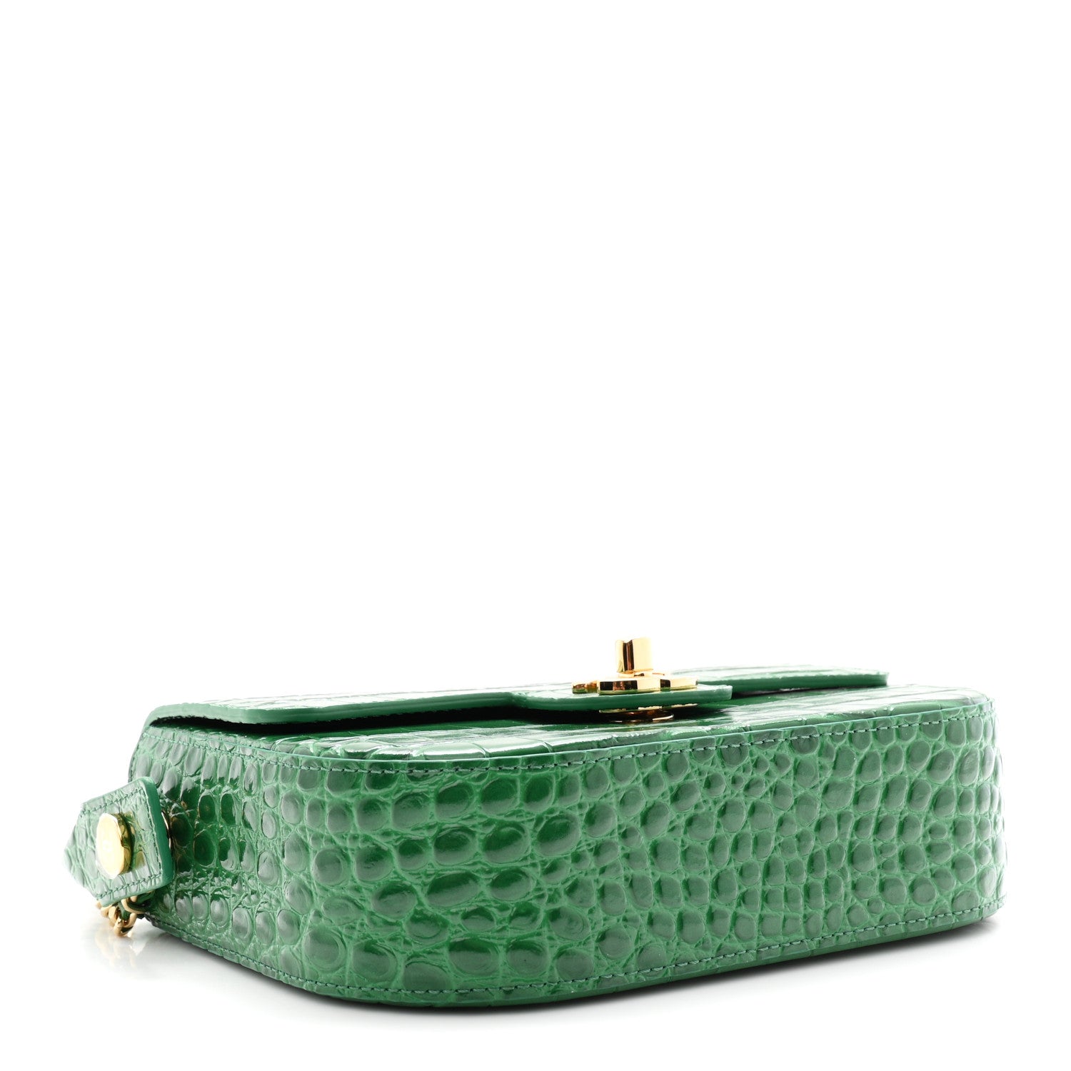 Calfskin Crocodile Embossed Turn Around Mini Flap Emerald