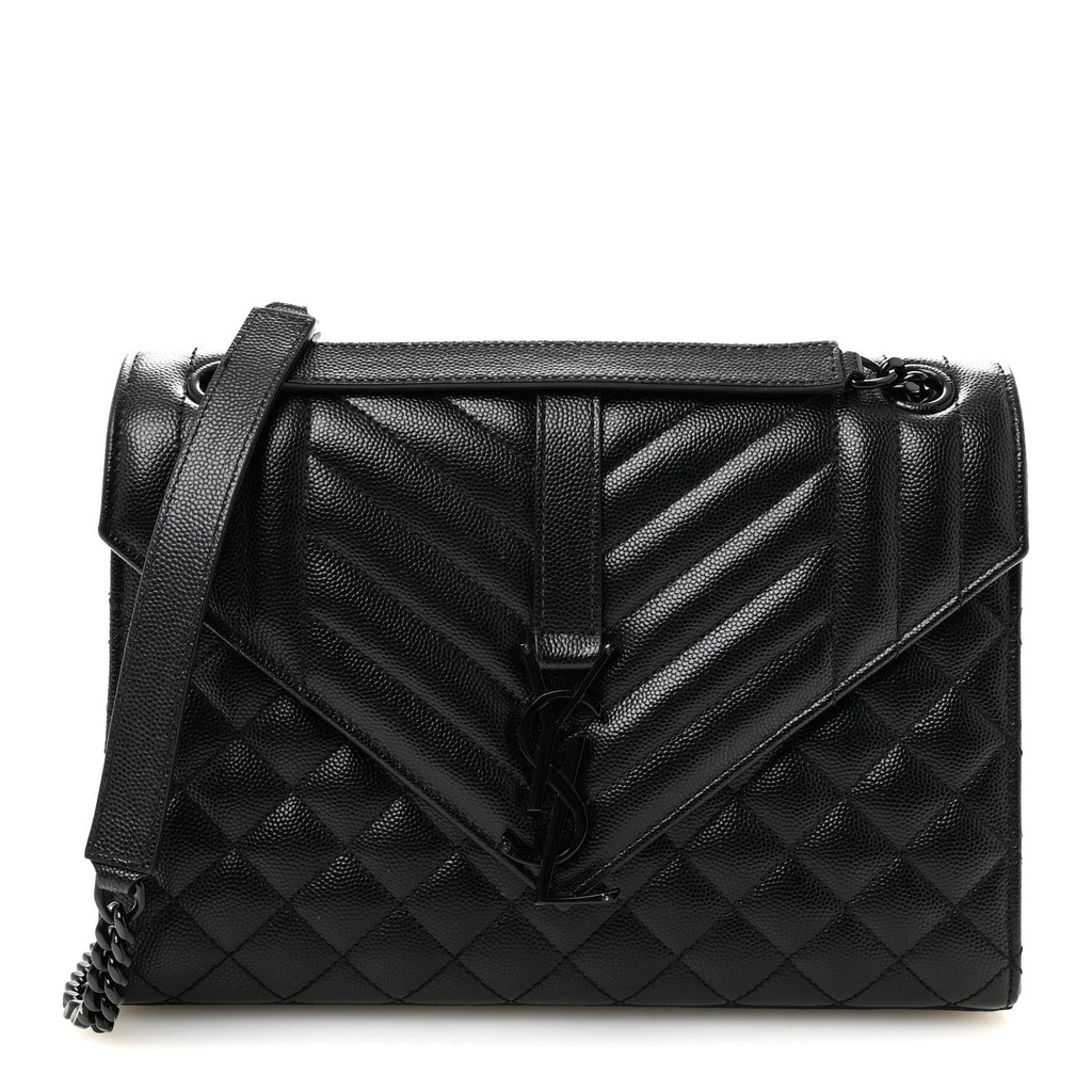 Grain De Poudre Textured Mixed Matelasse Triquilt Medium Monogram Monochrome Satchel Black Black