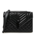 Grain De Poudre Textured Mixed Matelasse Triquilt Medium Monogram Monochrome Satchel Black Black