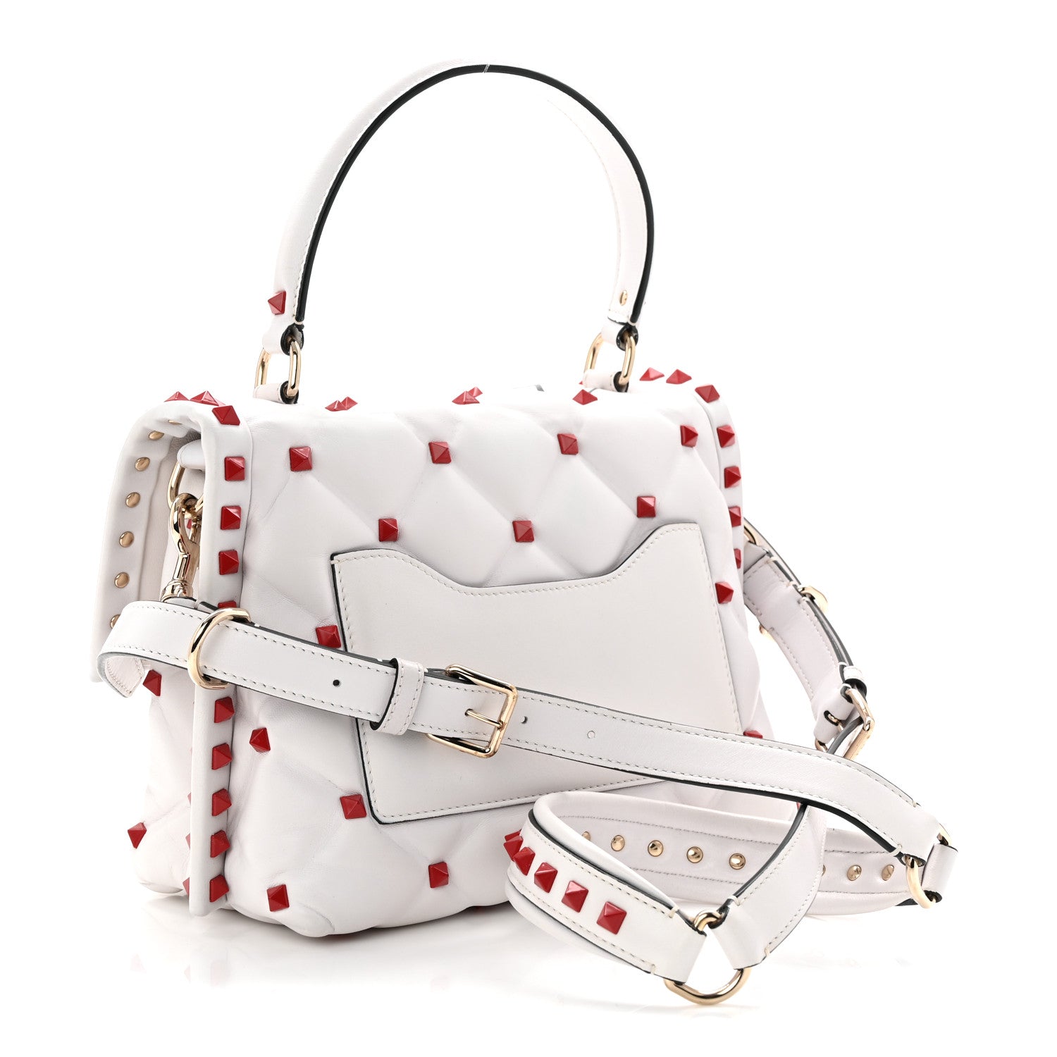 Lambskin Be My VLTN Print Candystud Top Handle Bag White Red Black