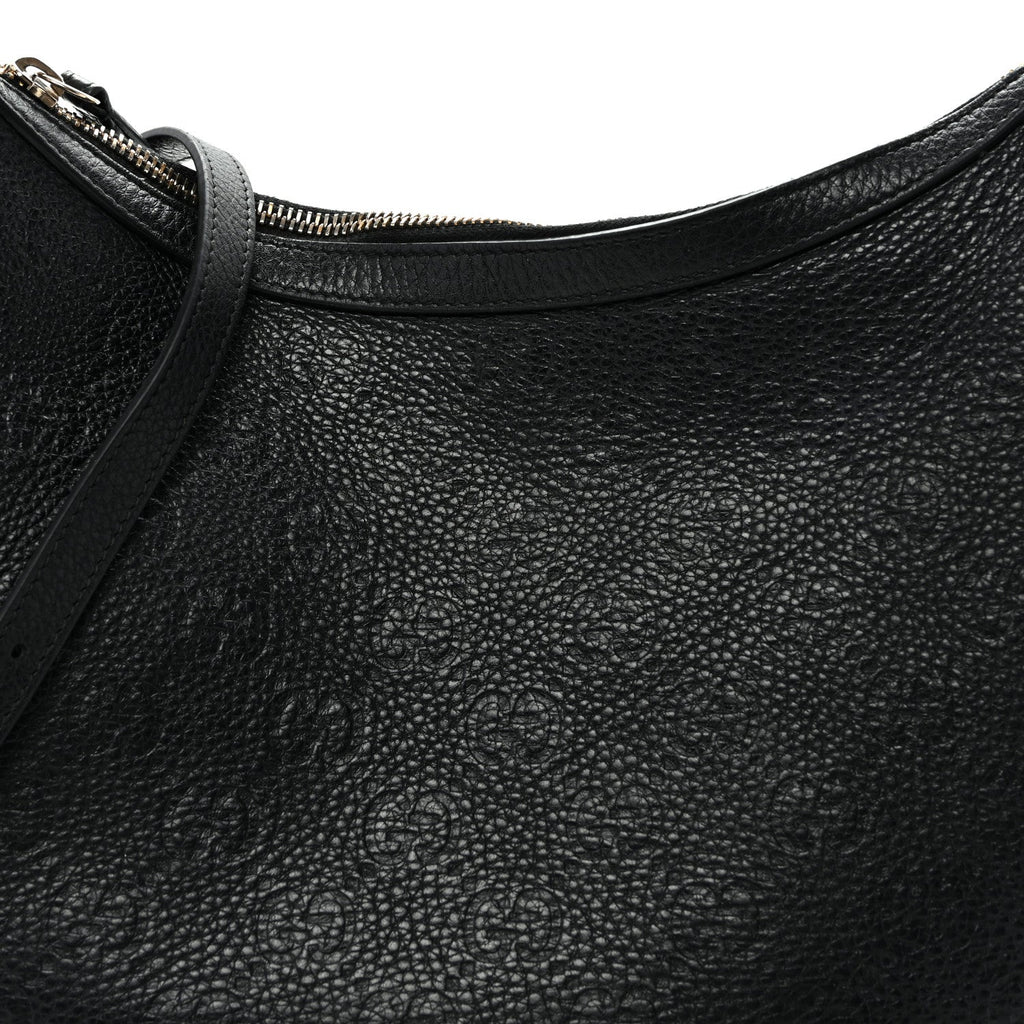 GG Grainy Calfskin Emblem Large Half Moon Shoulder Bag Black