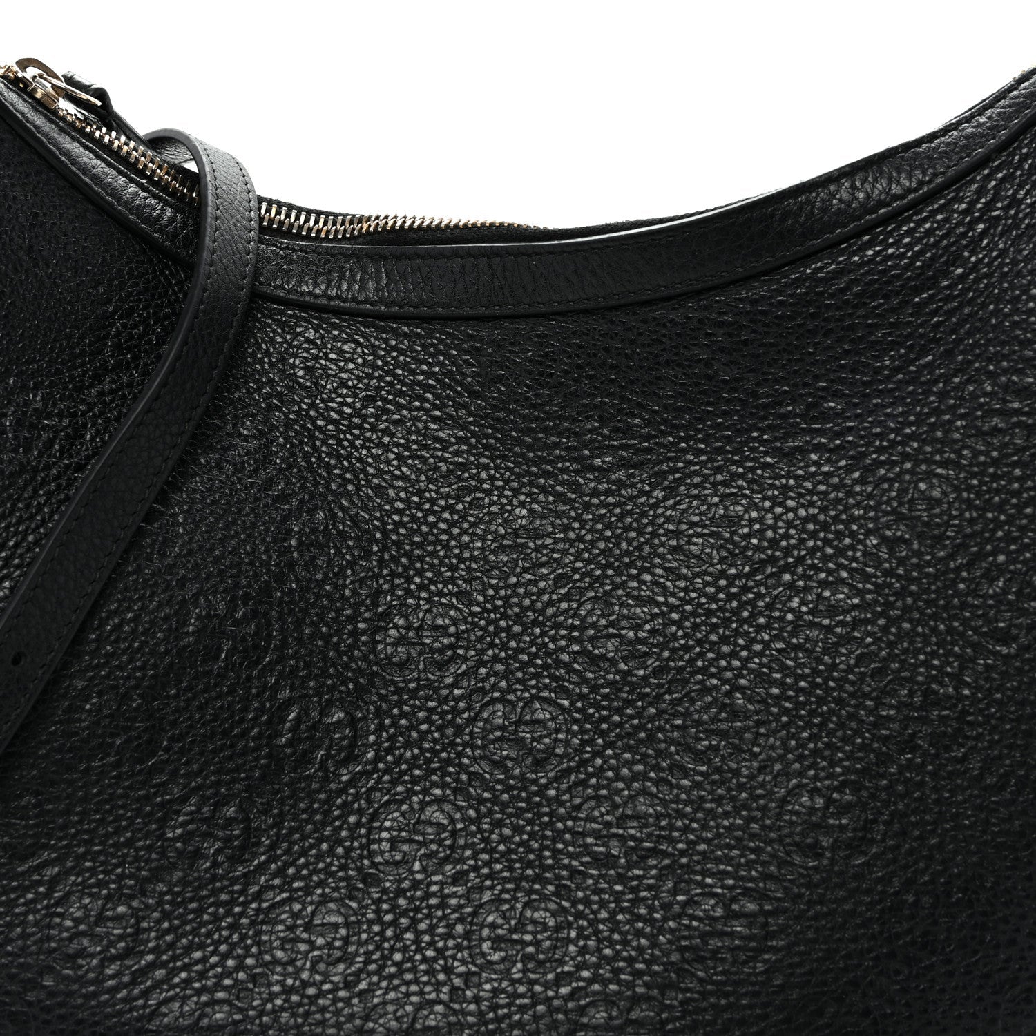 GG Grainy Calfskin Emblem Large Half Moon Shoulder Bag Black