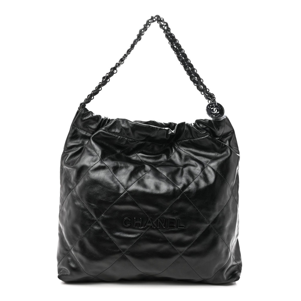 Shiny Calfskin Quilted Chanel 22 So Black