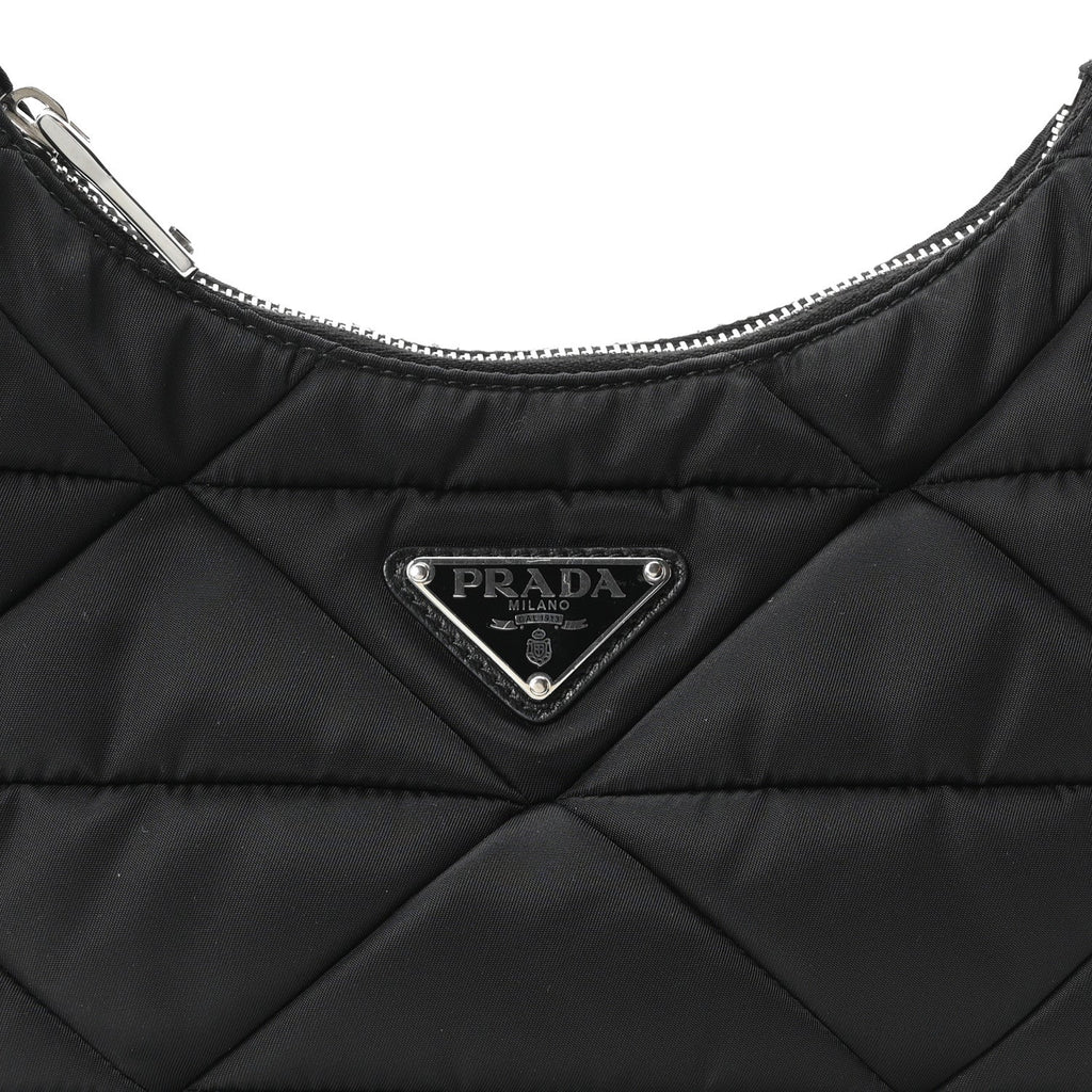Re-Nylon Triangle Padded Patchwork Shoulder Bag Black