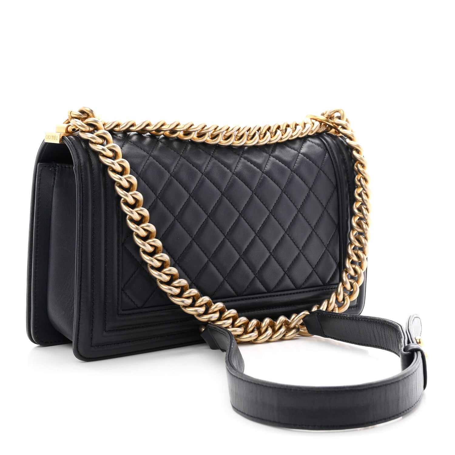 Lambskin Quilted Medium Boy Flap Navy