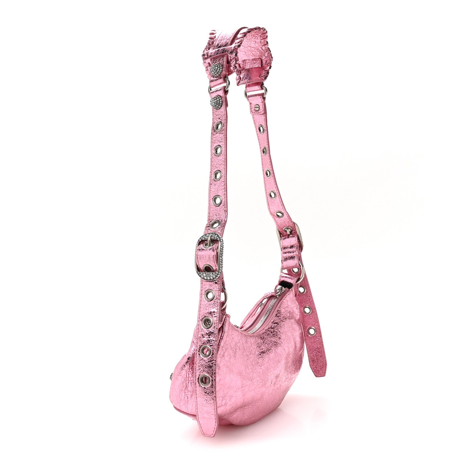 Metallic Agneau Arena Crystal Le Cagole Shoulder Bag XS Met Pink