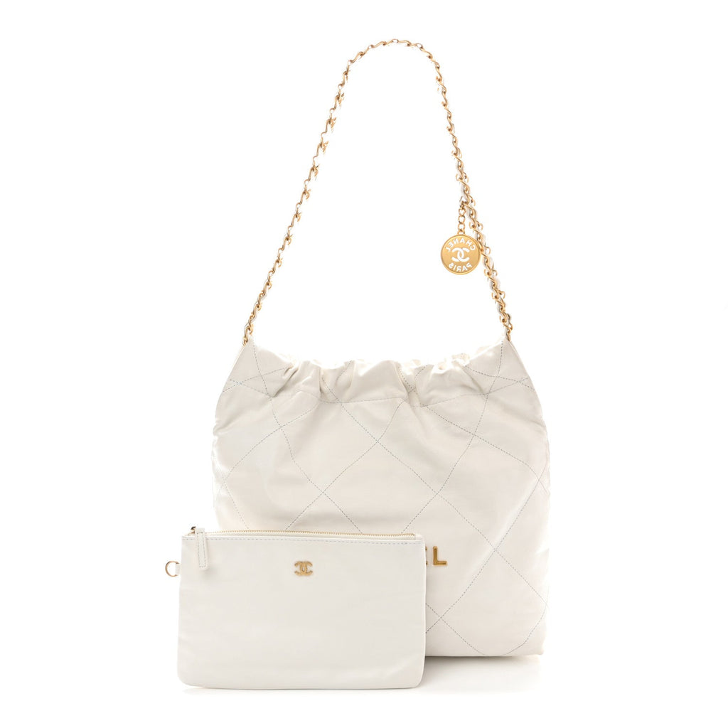 Shiny Calfskin Quilted Small Chanel 22 White