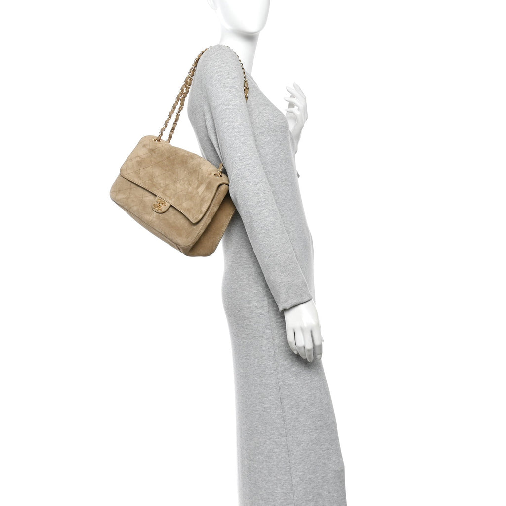 Suede Calfskin Small Souplissimo Maxi Flap Dark Beige