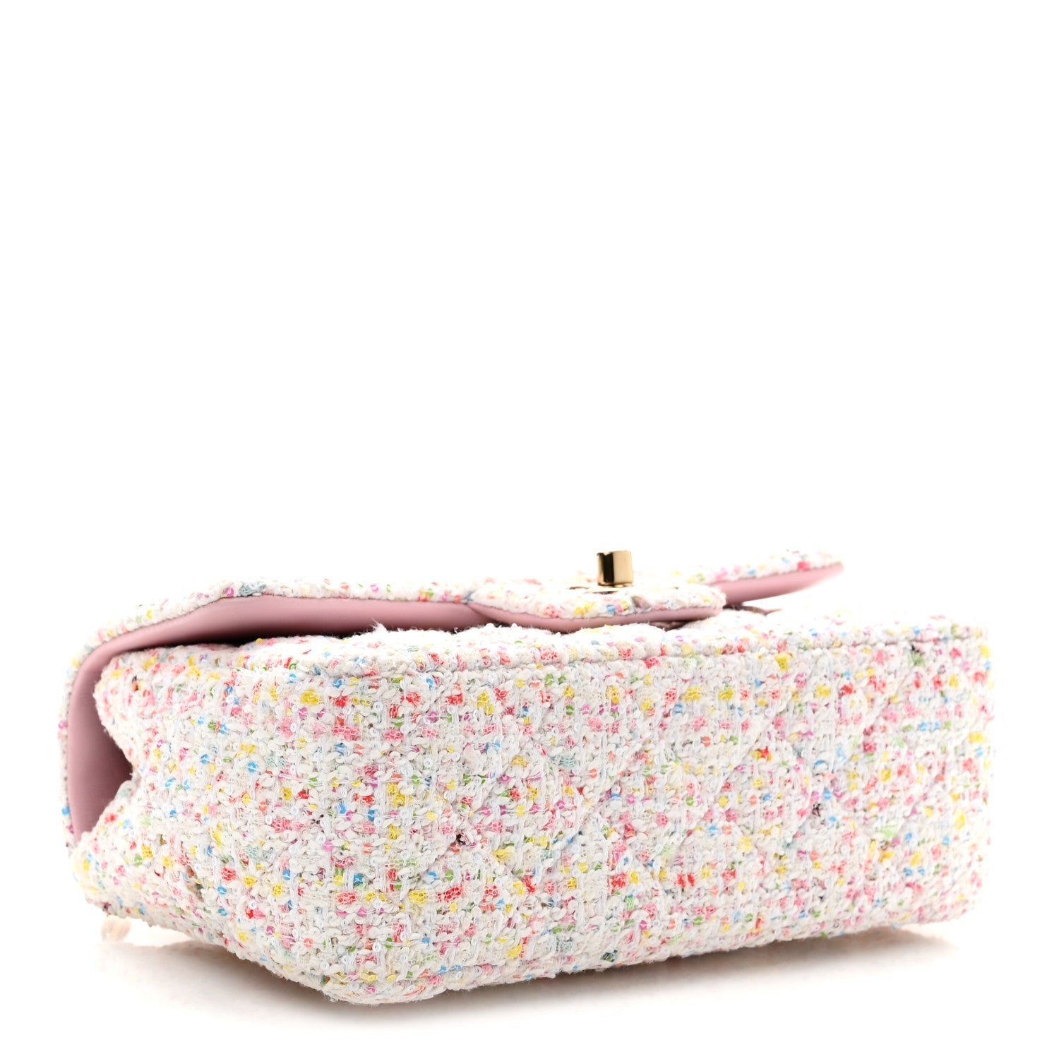 Tweed Sequin Quilted Mini Rectangular Flap White Pink Green Blue