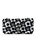 Satin Sequin Embellished Flower East West Flap Black White Blue