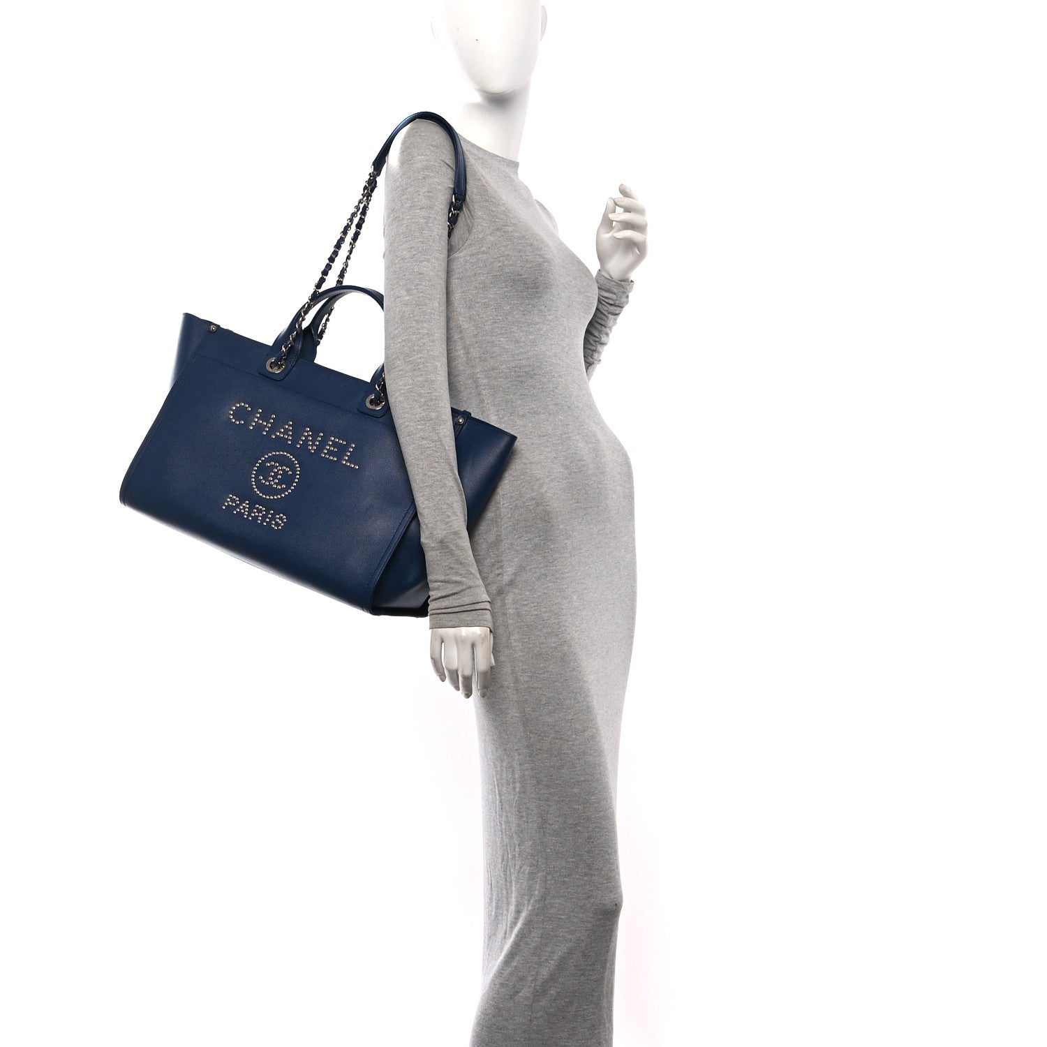 Caviar Large Studded Deauville Tote Navy