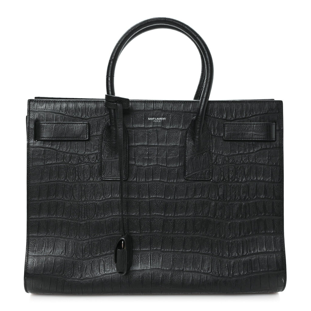 Calfskin Crocodile Embossed Large Sac De Jour Carryall Black