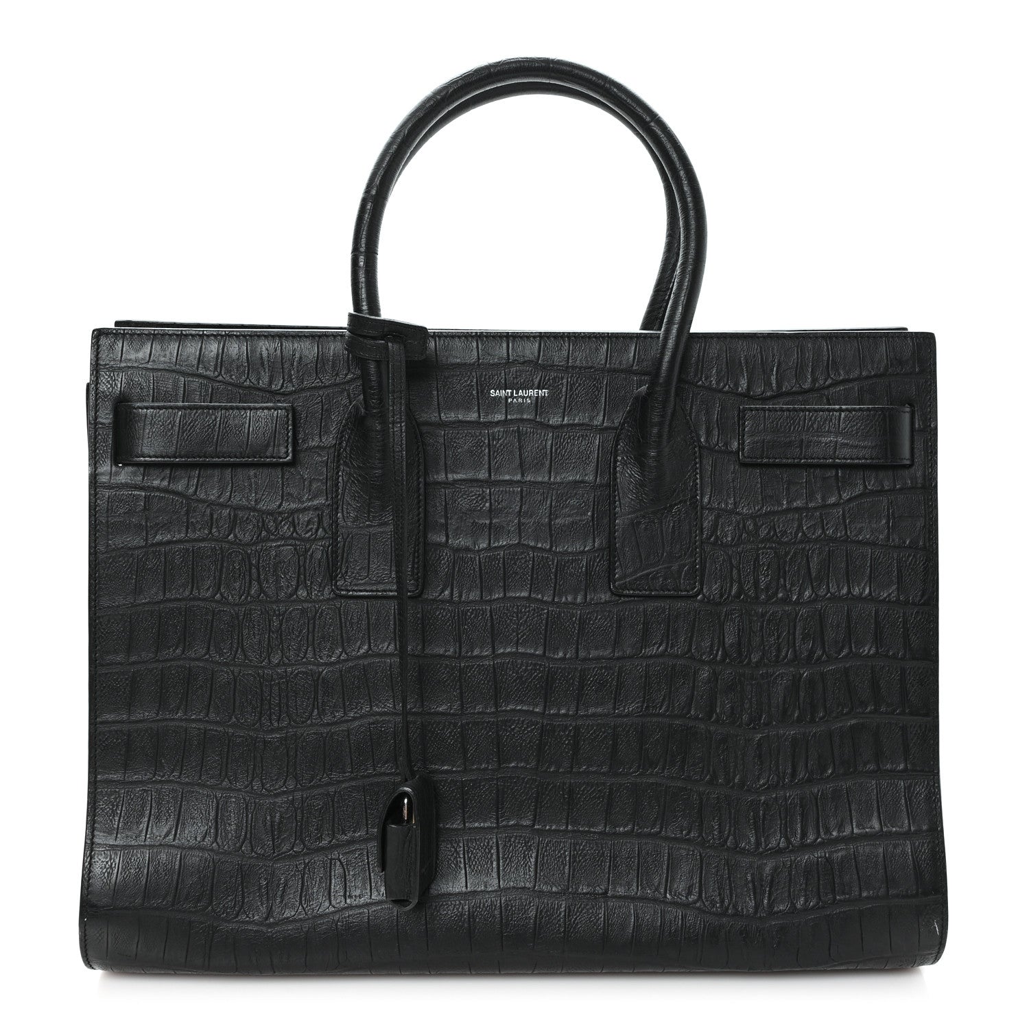 Calfskin Crocodile Embossed Large Sac De Jour Carryall Black