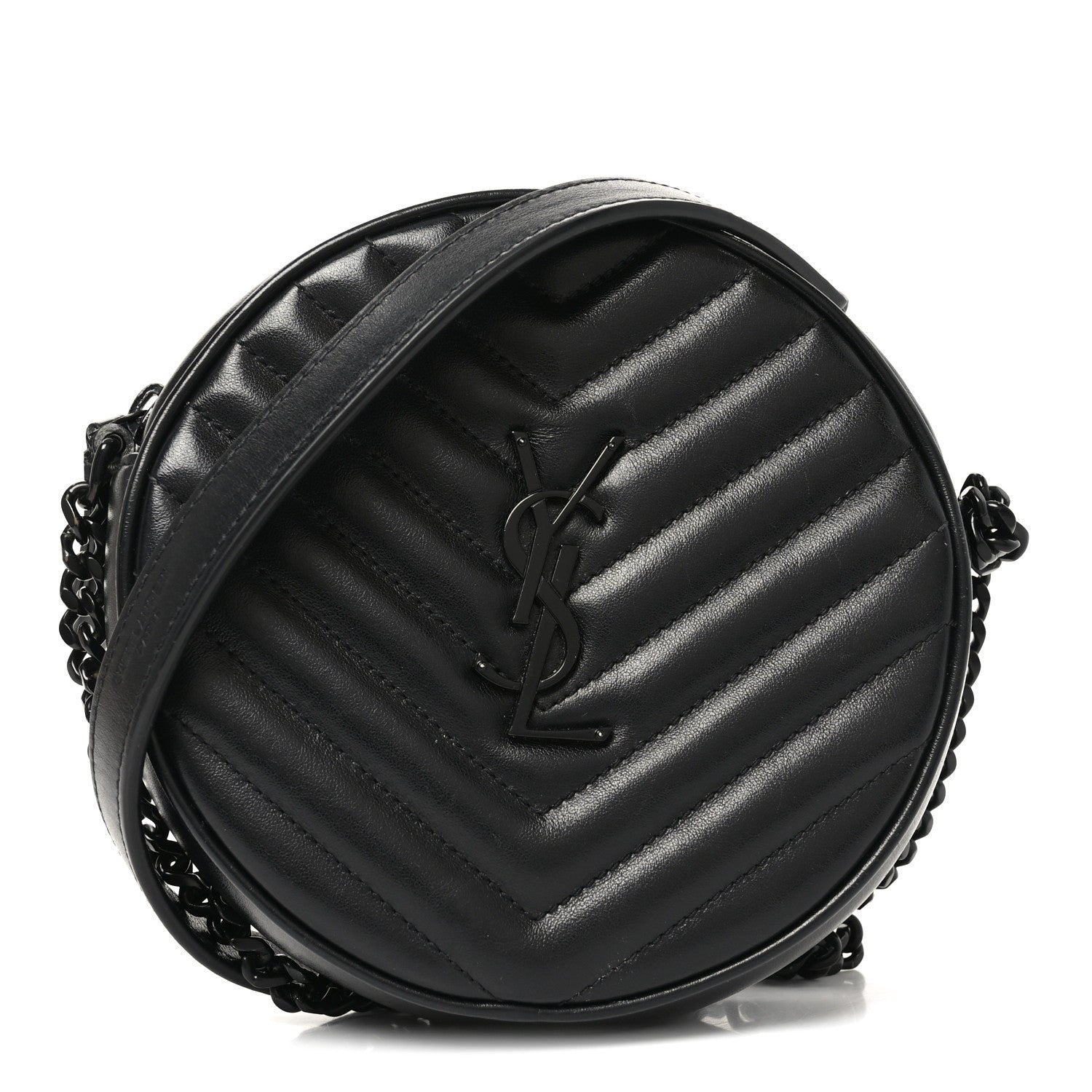 Calfskin Matelasse Chevron Round Vinyle Camera Bag Black