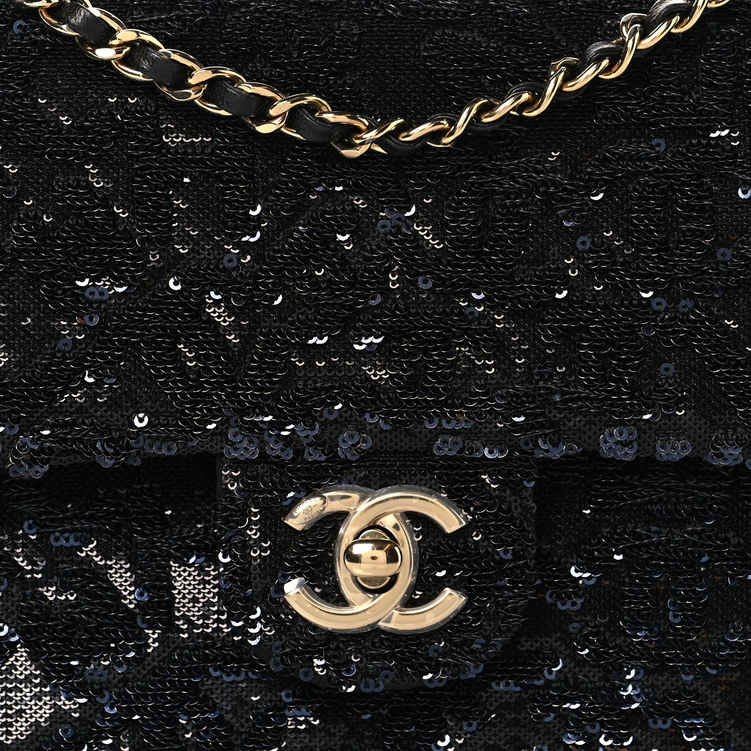 Sequin Quilted Small Single Flap Black