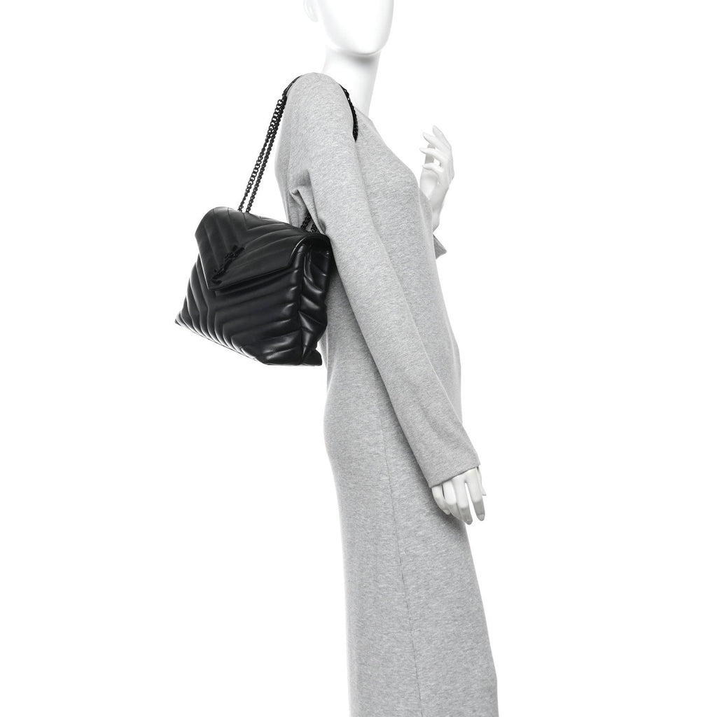 Calfskin Y Quilted Monogram Monochrome Medium Loulou Chain Satchel Black
