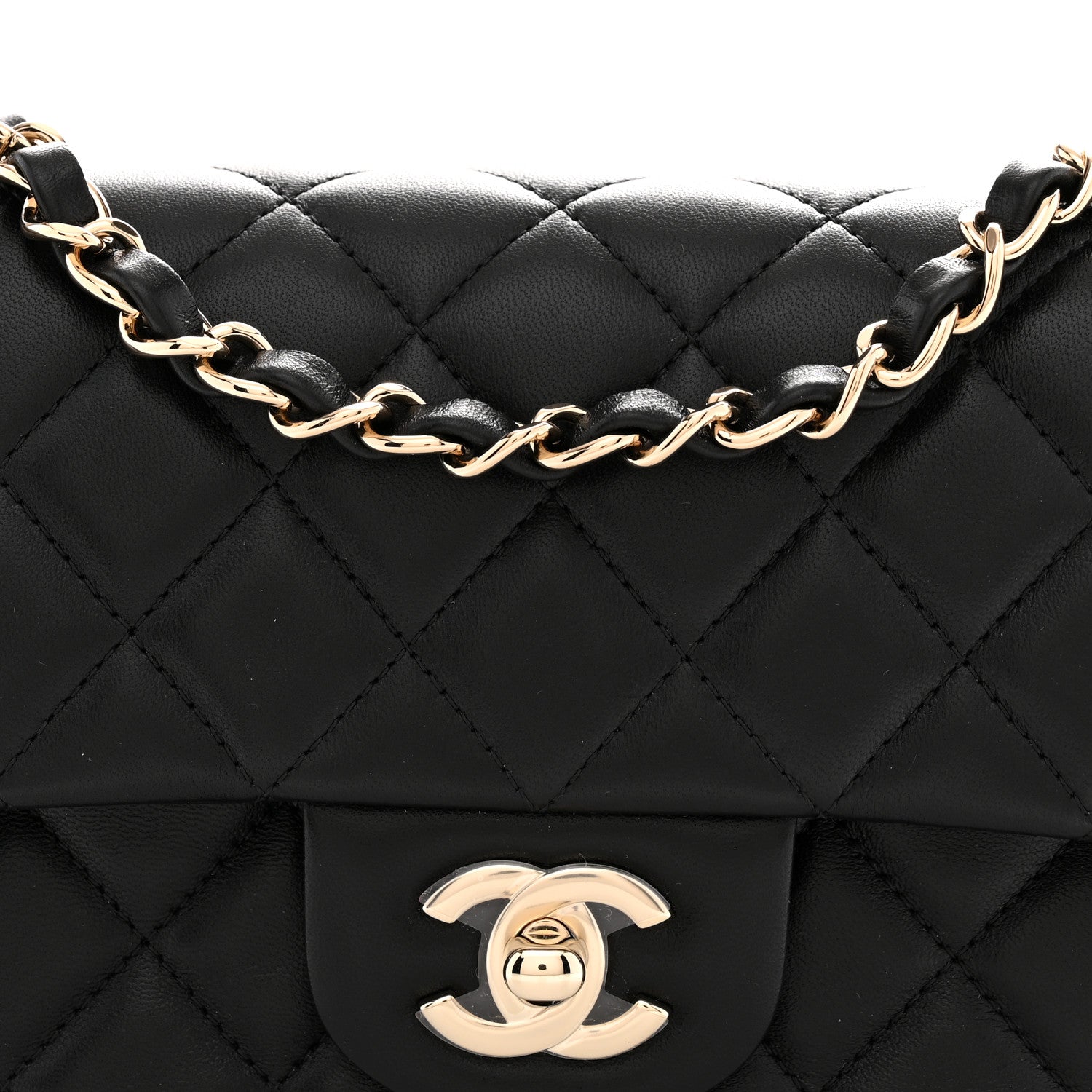 Lambskin Quilted Mini Rectangular Flap Black