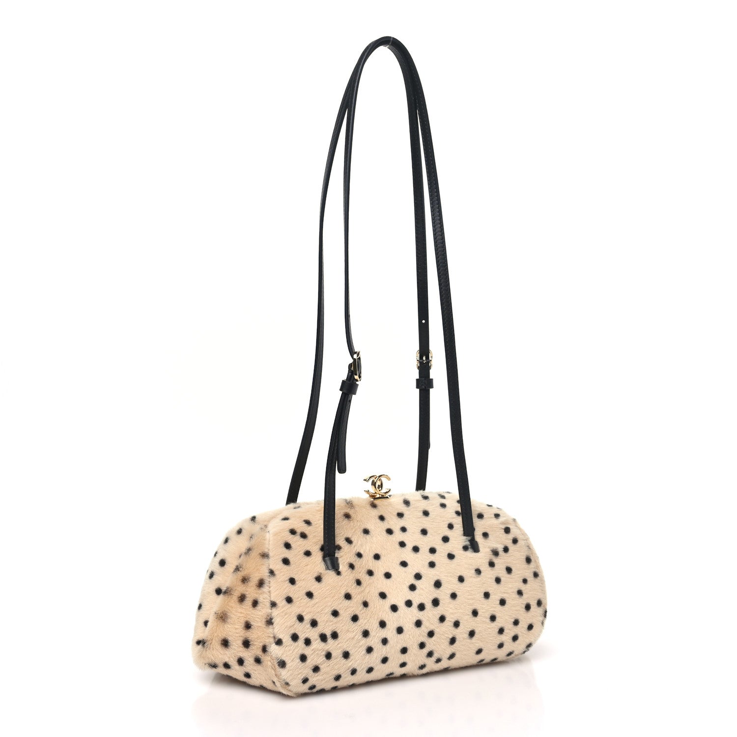 Pony Hair Cheetah Print Pretty CC Clutch With Strap Light Beige Black