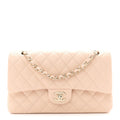 Caviar Quilted Medium Double Flap Beige