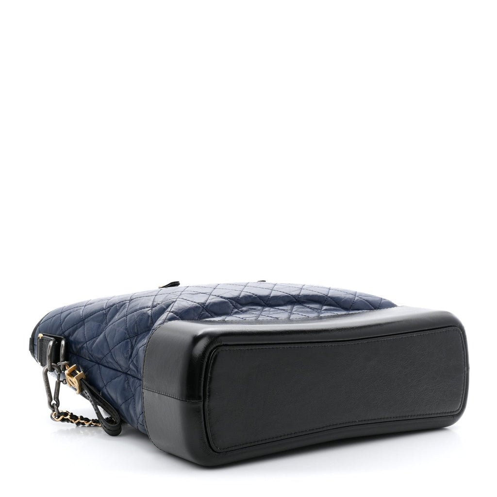 Aged Calfskin Quilted Large Gabrielle Shopping Tote Navy Black