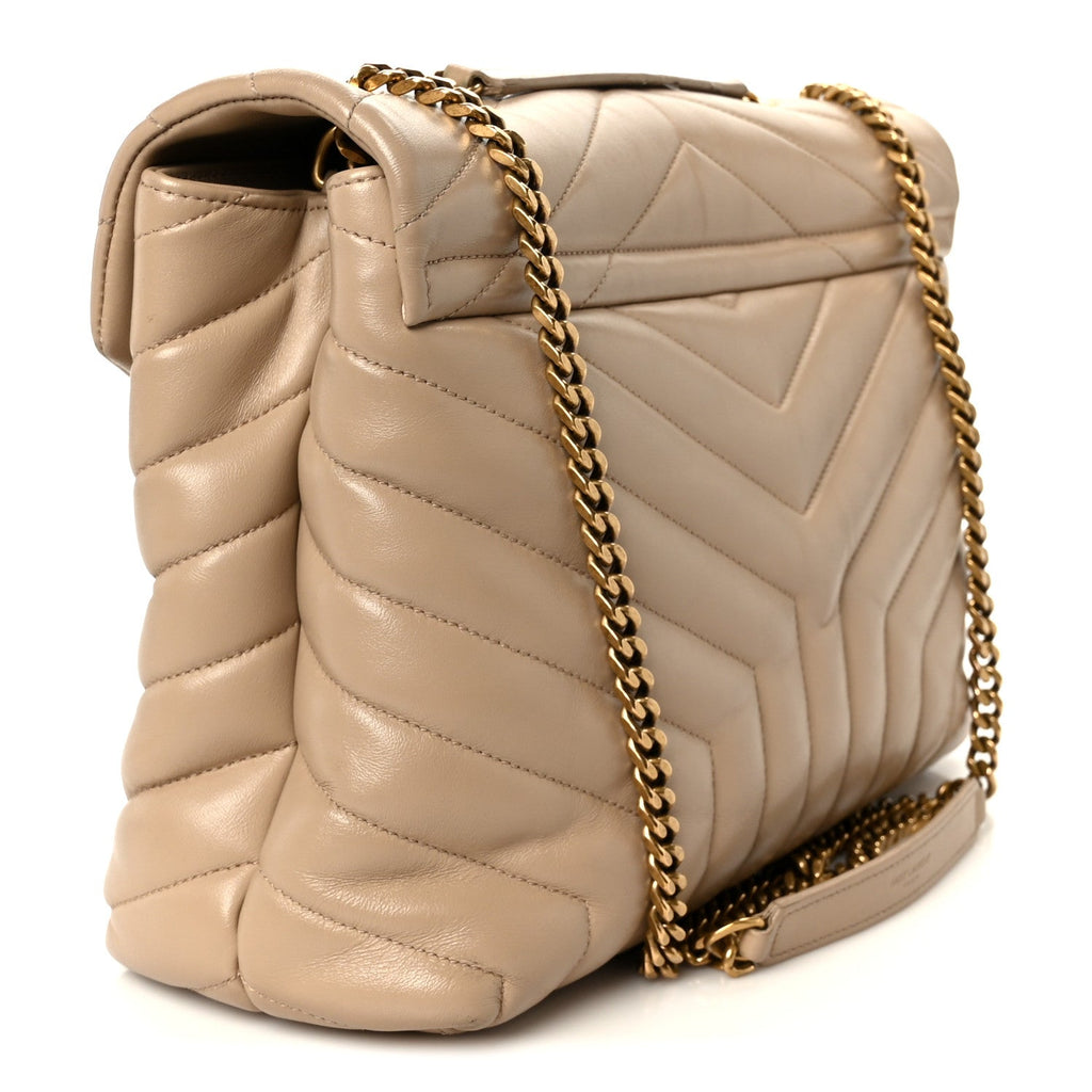 Calfskin Y Quilted Monogram Medium Loulou Chain Satchel Dark Beige