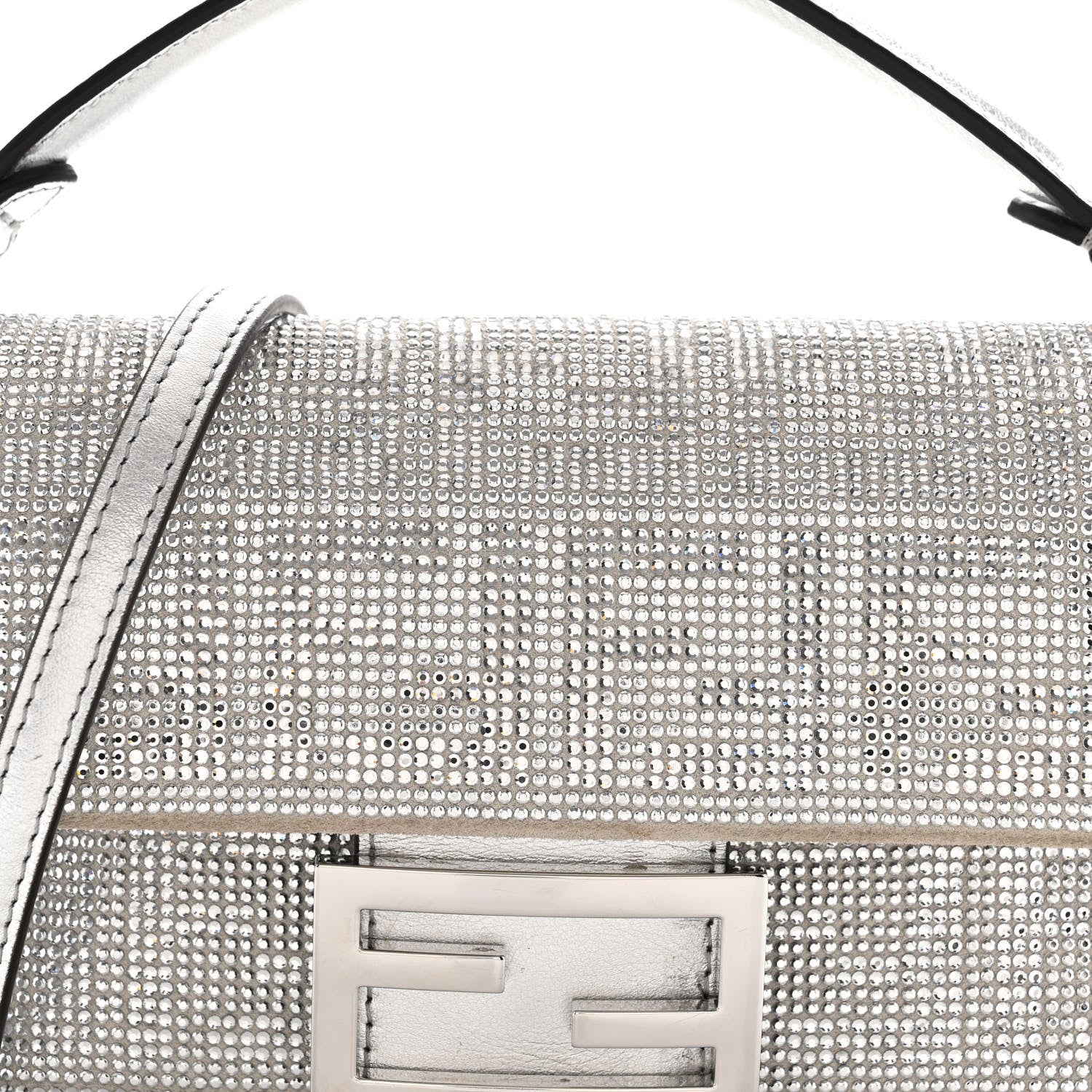 Crystal Vitello Laminato FF Mini Baguette Crystal Argento