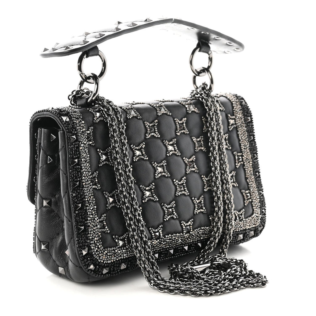 Beaded Small Rockstud Spike It Shoulder Bag Black