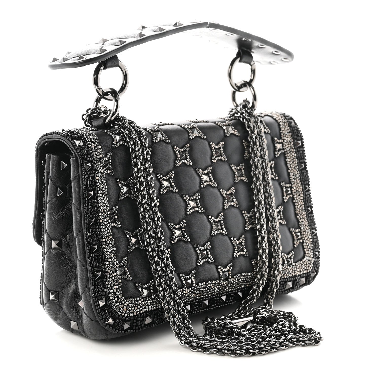 Beaded Small Rockstud Spike It Shoulder Bag Black
