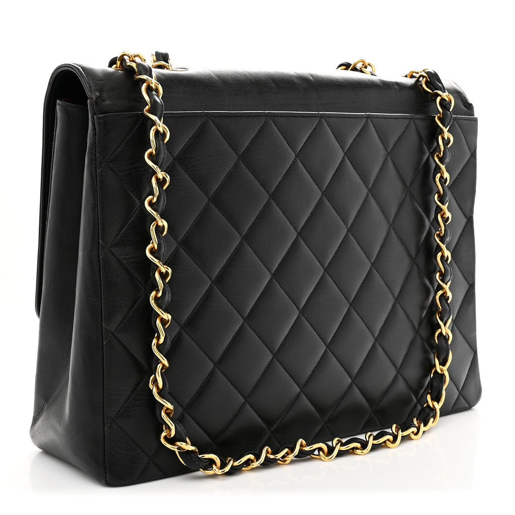 Lambskin Quilted CC Maxi Jumbo Single Flap Black Black